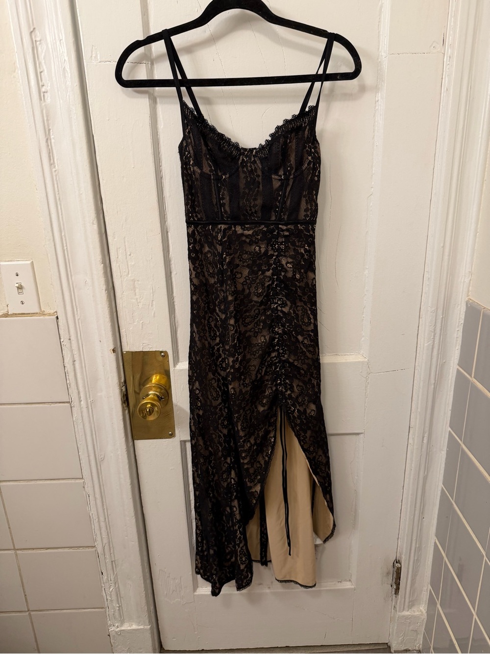Urban Outfitters Black Lace Midi Dress with Beige Slip